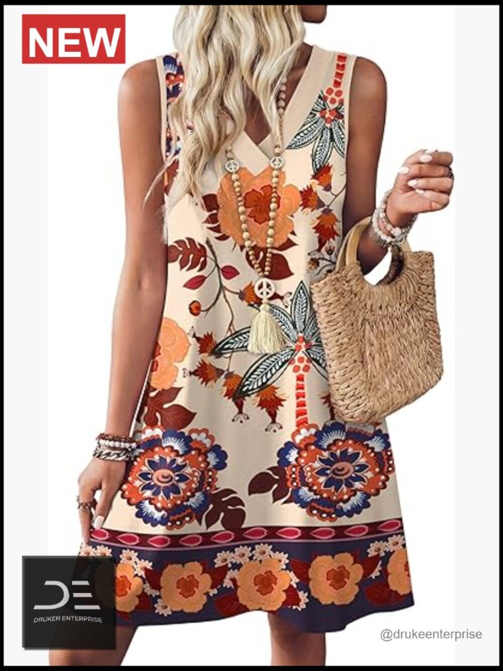 Sleeveless V-Neck A-Line Mini Dress with Pockets Flowy Summer